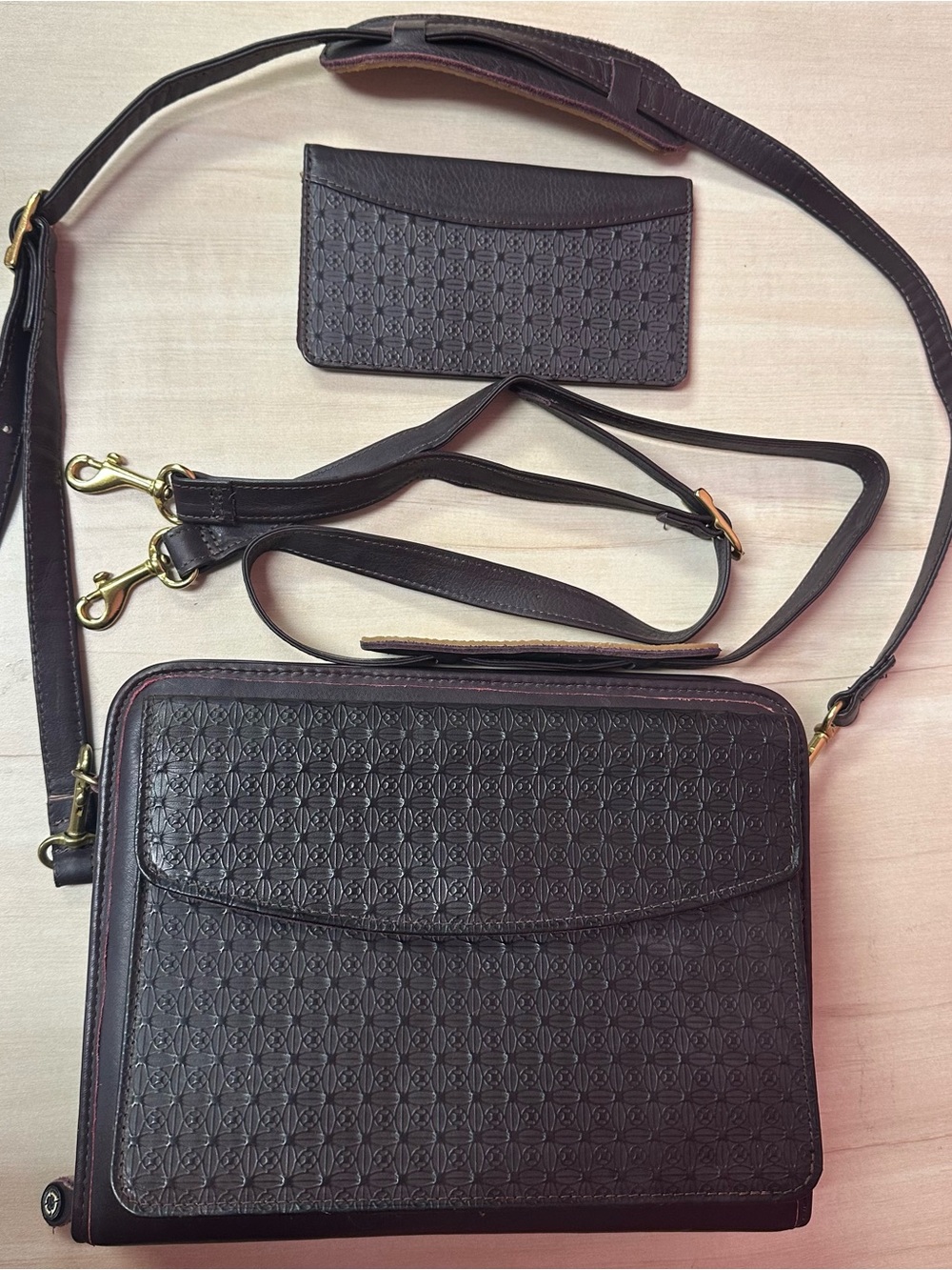 Vintage Franklin Covey Burgundy Leather Purse Binder with extra strap